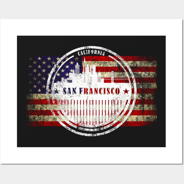 American Flag San Francisco Skyline Wall Art by DimDom